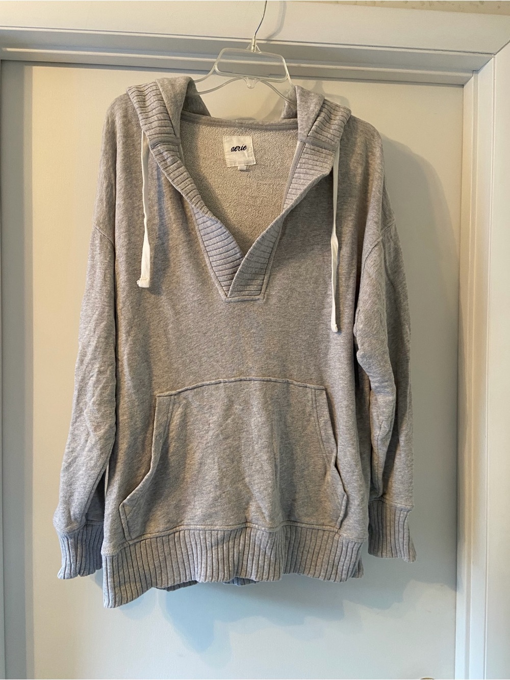 aerie Light Gray Oversized Terry V-Neck Pullover